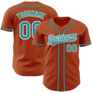 Maglia da baseball personalizzata verde acqua e bianca, autentica arancione Texas