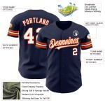 Maglia da baseball bianca-arancione personalizzata blu navy autentica Maglia da baseball bianca-arancione personalizzata blu navy autentica