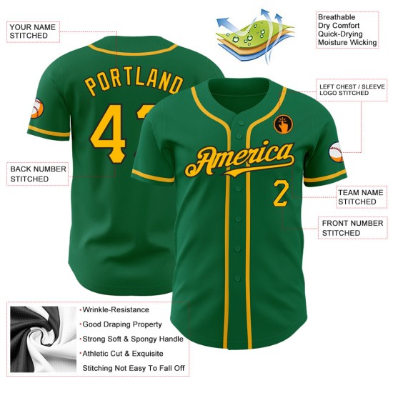 Maglia da baseball personalizzata Green Kelly autentica oro-nera Maglia da baseball personalizzata Green Kelly autentica oro-nera