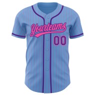 Maglia da baseball viola a righe blu chiaro personalizzata rosa autentica Maglia da baseball viola a righe blu chiaro personalizzata rosa autentica