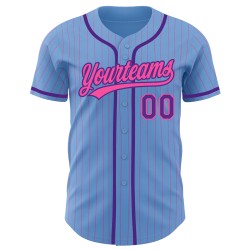 Maglia da baseball viola a righe blu chiaro personalizzata rosa autentica Maglia da baseball viola a righe blu chiaro personalizzata rosa autentica