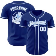 Maglia da baseball autentica personalizzata, bianca e blu royal