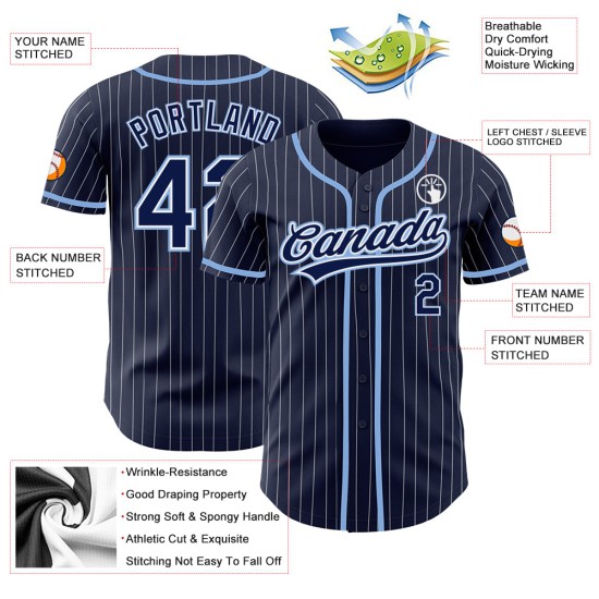 Maglia da baseball leggera a righe blu navy personalizzata bianca autentica Maglia da baseball leggera a righe blu navy personalizzata bianca autentica