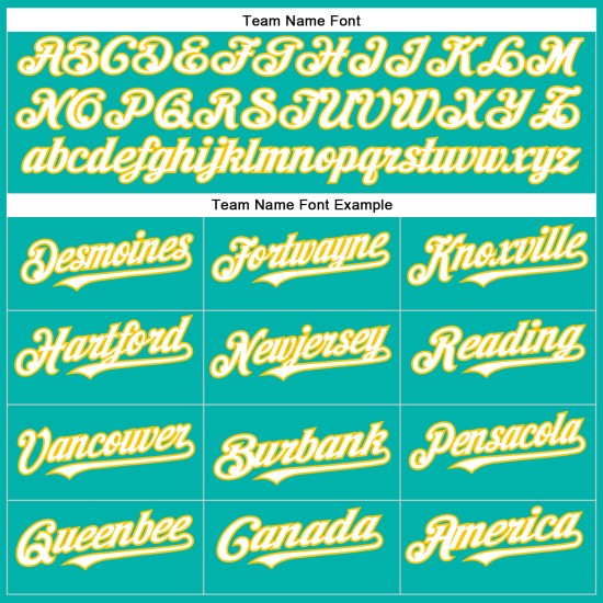 Maglia da baseball personalizzata Aqua autentica, bianca e gialla Maglia da baseball personalizzata Aqua autentica, bianca e gialla