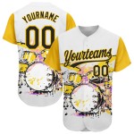 Maglia da baseball con motivo astratto 3D Splash, design personalizzato, batteria, festival, nera e gialla, bianca Maglia da baseball con motivo astratto 3D Splash, design personalizzato, batteria, festival, nera e gialla, bianca