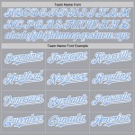 Maglia da baseball personalizzata autentica grigia con maniche raglan, blu-bianca, leggera Maglia da baseball personalizzata autentica grigia con maniche raglan, blu-bianca, leggera