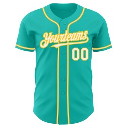 Maglia da baseball personalizzata Aqua autentica, bianca e gialla