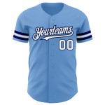 Maglia da baseball personalizzata blu chiaro bianca-blu navy autentica Maglia da baseball personalizzata blu chiaro bianca-blu navy autentica