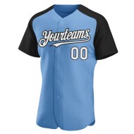 Maglia da baseball autentica con maniche raglan blu leggera personalizzata bianco-nero Maglia da baseball autentica con maniche raglan blu leggera personalizzata bianco-nero