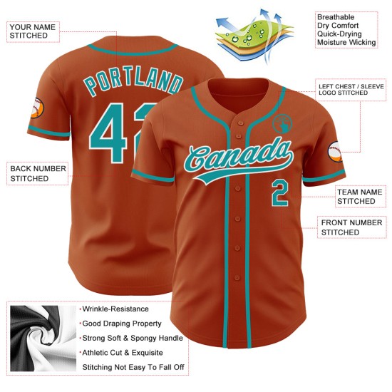 Maglia da baseball personalizzata verde acqua e bianca, autentica arancione Texas Maglia da baseball personalizzata verde acqua e bianca, autentica arancione Texas