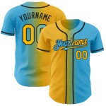 Maglia da baseball Sky Blue Fashion personalizzata, sfumatura oro-nero, autentica Maglia da baseball Sky Blue Fashion personalizzata, sfumatura oro-nero, autentica