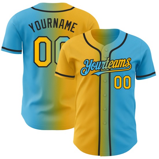 Maglia da baseball Sky Blue Fashion personalizzata, sfumatura oro-nero, autentica Maglia da baseball Sky Blue Fashion personalizzata, sfumatura oro-nero, autentica