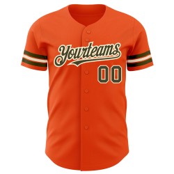 Maglia da baseball autentica color oliva-crema, arancione personalizzata
