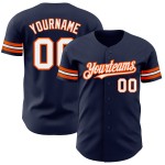 Maglia da baseball bianca-arancione personalizzata blu navy autentica Maglia da baseball bianca-arancione personalizzata blu navy autentica