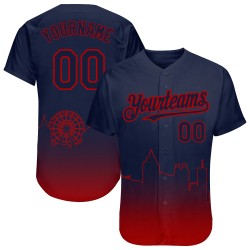 Maglia da baseball personalizzata, blu navy, moda, edizione rossa, sfumata, Atlanta 3D City, autentica