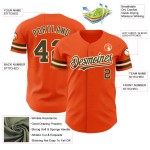 Maglia da baseball autentica color oliva-crema, arancione personalizzata Maglia da baseball autentica color oliva-crema, arancione personalizzata