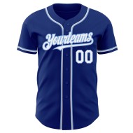 Maglia da baseball autentica personalizzata, bianca e blu royal Maglia da baseball autentica personalizzata, bianca e blu royal