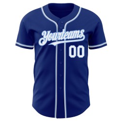 Maglia da baseball autentica personalizzata, bianca e blu royal
