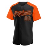 Maglia da baseball Raglan con maniche arancioni, autentica e personalizzata, nera Maglia da baseball Raglan con maniche arancioni, autentica e personalizzata, nera