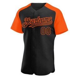 Maglia da baseball Raglan con maniche arancioni, autentica e personalizzata, nera Maglia da baseball Raglan con maniche arancioni, autentica e personalizzata, nera