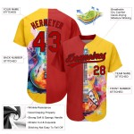 Maglia da baseball personalizzata, chitarra musicale rossa e nera, acquerello autentico, modello di design 3D giallo festival Maglia da baseball personalizzata, chitarra musicale rossa e nera, acquerello autentico, modello di design 3D giallo festival