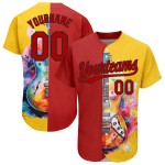 Maglia da baseball personalizzata, chitarra musicale rossa e nera, acquerello autentico, modello di design 3D giallo festival Maglia da baseball personalizzata, chitarra musicale rossa e nera, acquerello autentico, modello di design 3D giallo festival
