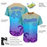 Maglia da baseball con motivo a alberi 3D, autentica, personalizzata, blu e viola, con palme hawaiane Maglia da baseball con motivo a alberi 3D, autentica, personalizzata, blu e viola, con palme hawaiane