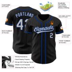 Maglia da baseball personalizzata autentica nera con righe grigie e blu navy Maglia da baseball personalizzata autentica nera con righe grigie e blu navy