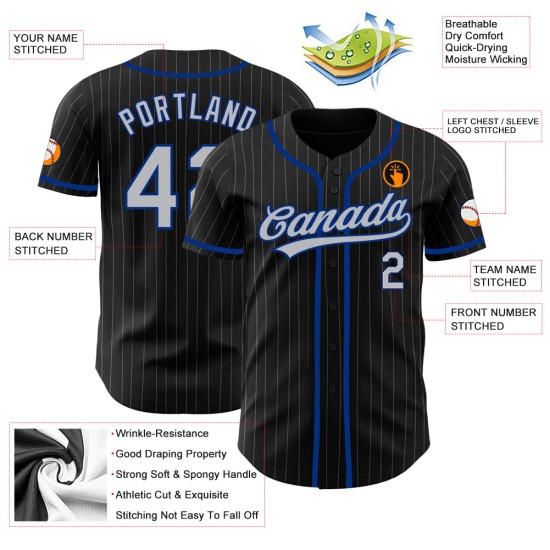Maglia da baseball personalizzata autentica nera con righe grigie e blu navy Maglia da baseball personalizzata autentica nera con righe grigie e blu navy
