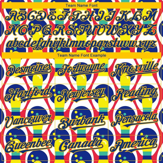 Maglia da baseball personalizzata con motivo Royal-Yellow White, autentica, da bowling, 3D Maglia da baseball personalizzata con motivo Royal-Yellow White, autentica, da bowling, 3D