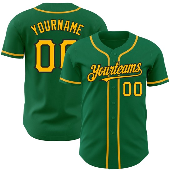 Maglia da baseball personalizzata Green Kelly autentica oro-nera Maglia da baseball personalizzata Green Kelly autentica oro-nera