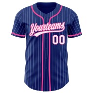Maglia da baseball autentica personalizzata bianca e rosa a righe blu royal Maglia da baseball autentica personalizzata bianca e rosa a righe blu royal