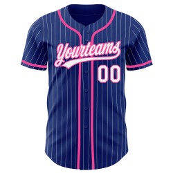 Maglia da baseball autentica personalizzata bianca e rosa a righe blu royal Maglia da baseball autentica personalizzata bianca e rosa a righe blu royal