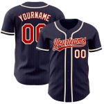 Maglia a righe blu navy personalizzata autentica, color crema, da baseball, rossa Maglia a righe blu navy personalizzata autentica, color crema, da baseball, rossa
