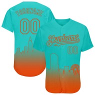 Maglia da baseball personalizzata 3D arancione sfumata Miami Fashion Edition autentica Aqua City