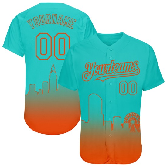 Maglia da baseball personalizzata 3D arancione sfumata Miami Fashion Edition autentica Aqua City Maglia da baseball personalizzata 3D arancione sfumata Miami Fashion Edition autentica Aqua City