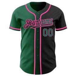 Maglia da baseball Kelly nera e verde-rosa autentica, sfumata, personalizzata alla moda