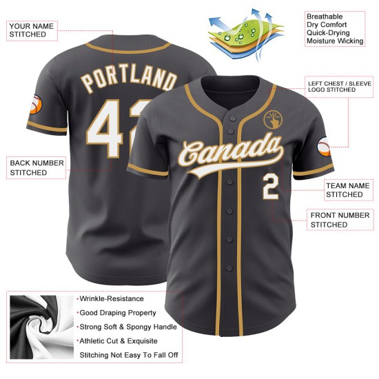 Maglia da baseball autentica in acciaio grigio personalizzata oro bianco-vecchia Maglia da baseball autentica in acciaio grigio personalizzata oro bianco-vecchia