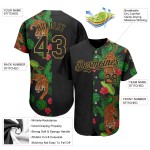 Maglia da baseball Hawaii Tiger nera con motivo 3D tropicale, design autentico e oro antico personalizzato Maglia da baseball Hawaii Tiger nera con motivo 3D tropicale, design autentico e oro antico personalizzato