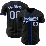 Maglia da baseball personalizzata autentica nera con righe grigie e blu navy