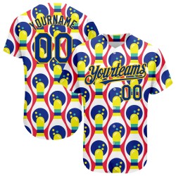 Maglia da baseball personalizzata con motivo Royal-Yellow White, autentica, da bowling, 3D