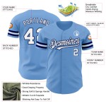 Maglia da baseball personalizzata blu chiaro bianca-blu navy autentica Maglia da baseball personalizzata blu chiaro bianca-blu navy autentica