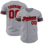Maglia da baseball autentica grigia personalizzata rosso-nera Maglia da baseball autentica grigia personalizzata rosso-nera