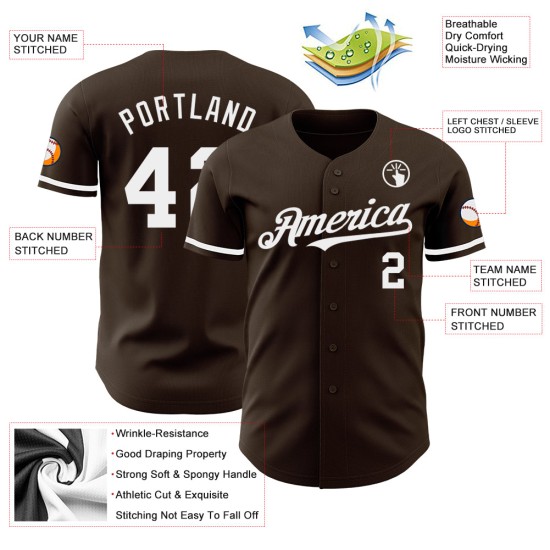 Maglia da baseball bianca marrone autentica personalizzata Maglia da baseball bianca marrone autentica personalizzata