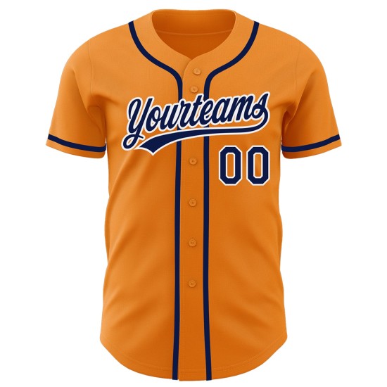 Maglia da baseball Bay Orange blu navy e bianca personalizzata autentica Maglia da baseball Bay Orange blu navy e bianca personalizzata autentica