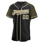 Maglia da baseball personalizzata autentica mimetica raglan con maniche nere, colore oliva-crema Maglia da baseball personalizzata autentica mimetica raglan con maniche nere, colore oliva-crema