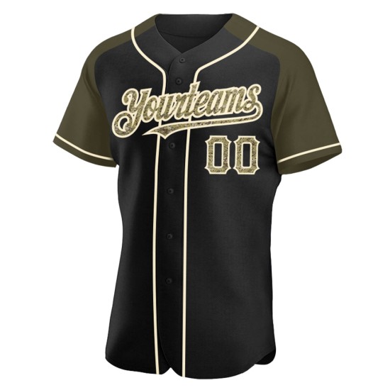 Maglia da baseball personalizzata autentica mimetica raglan con maniche nere, colore oliva-crema Maglia da baseball personalizzata autentica mimetica raglan con maniche nere, colore oliva-crema