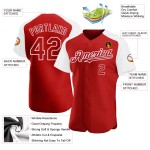 Maglia da baseball autentica con maniche raglan personalizzata, bianca e rossa Maglia da baseball autentica con maniche raglan personalizzata, bianca e rossa
