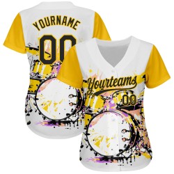 Maglia da baseball con motivo astratto 3D Splash, design personalizzato, batteria, festival, nera e gialla, bianca
