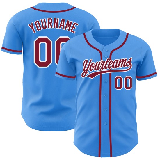 Maglia da baseball elettrica personalizzata, autentica, cremisi-bianca, blu Maglia da baseball elettrica personalizzata, autentica, cremisi-bianca, blu